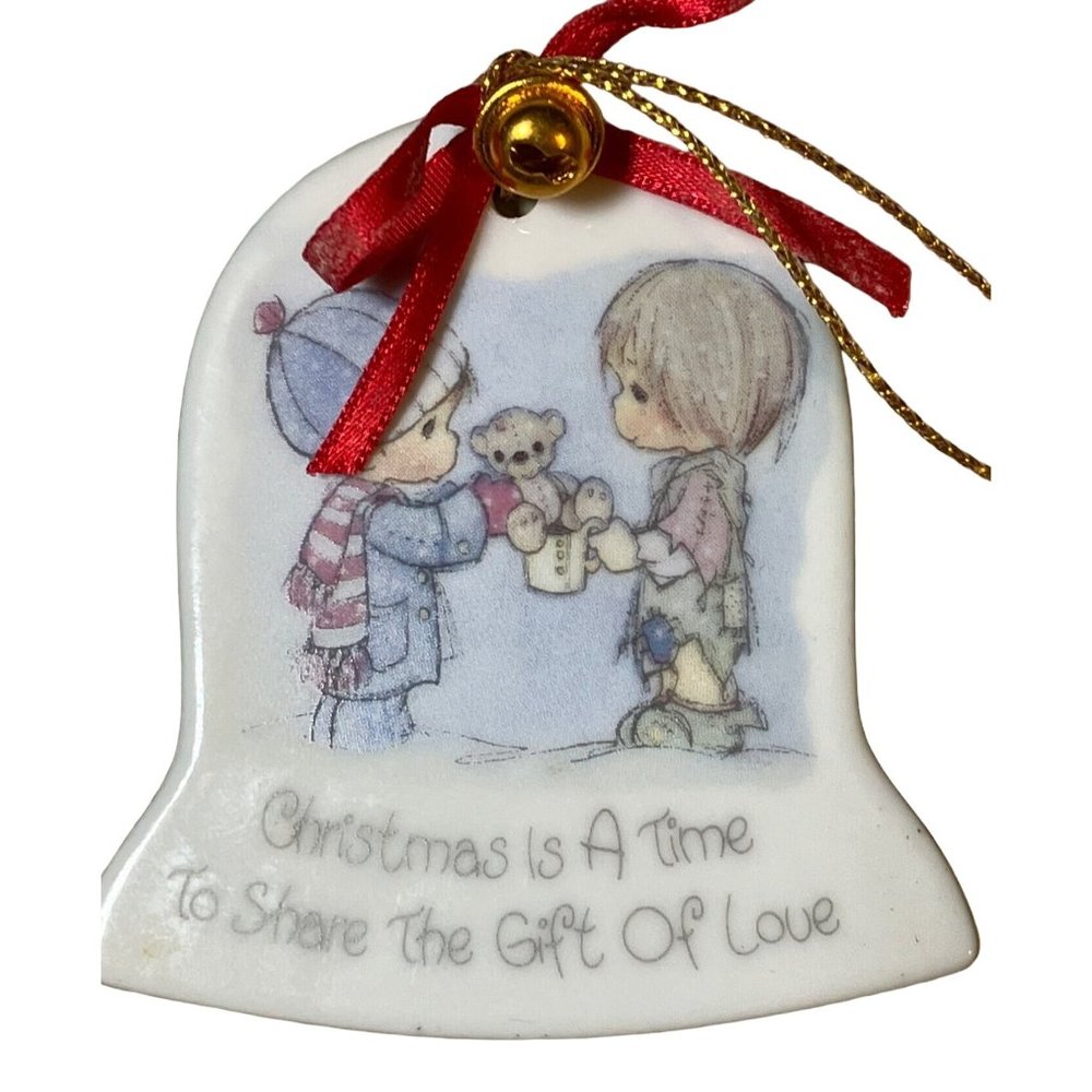 Enesco Vintage Precious Moments Christmas Ornaments ~ Flat Bell 1986